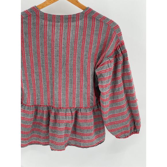 Madewell Faux Wrap Top Peplum Women's Small Gra Red Striped V Neck 3/4‎ Sleeve - Picture 9 of 13